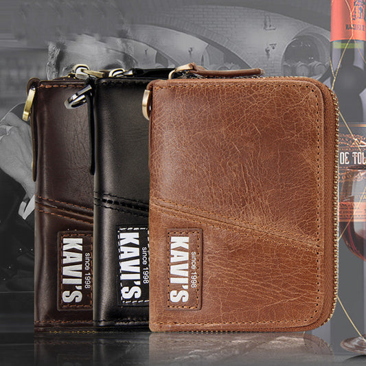 Large-Capacity Anti-Theft Leather Short Zipper Wallet